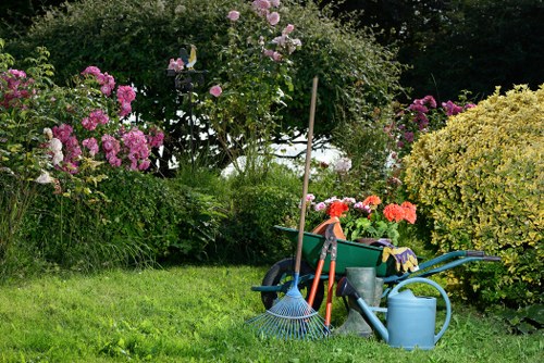 Sustainable garden design in Lee with flowering plants and privacy screening